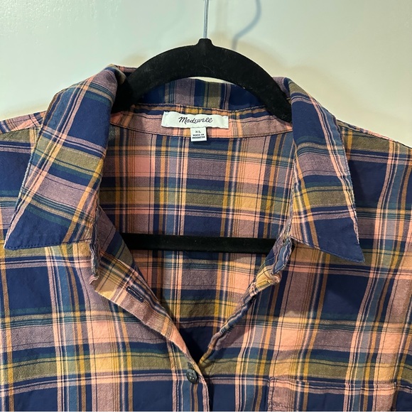 Madewell plaid semi-crop tie-front button-down blouse XL - Picture 2 of 4